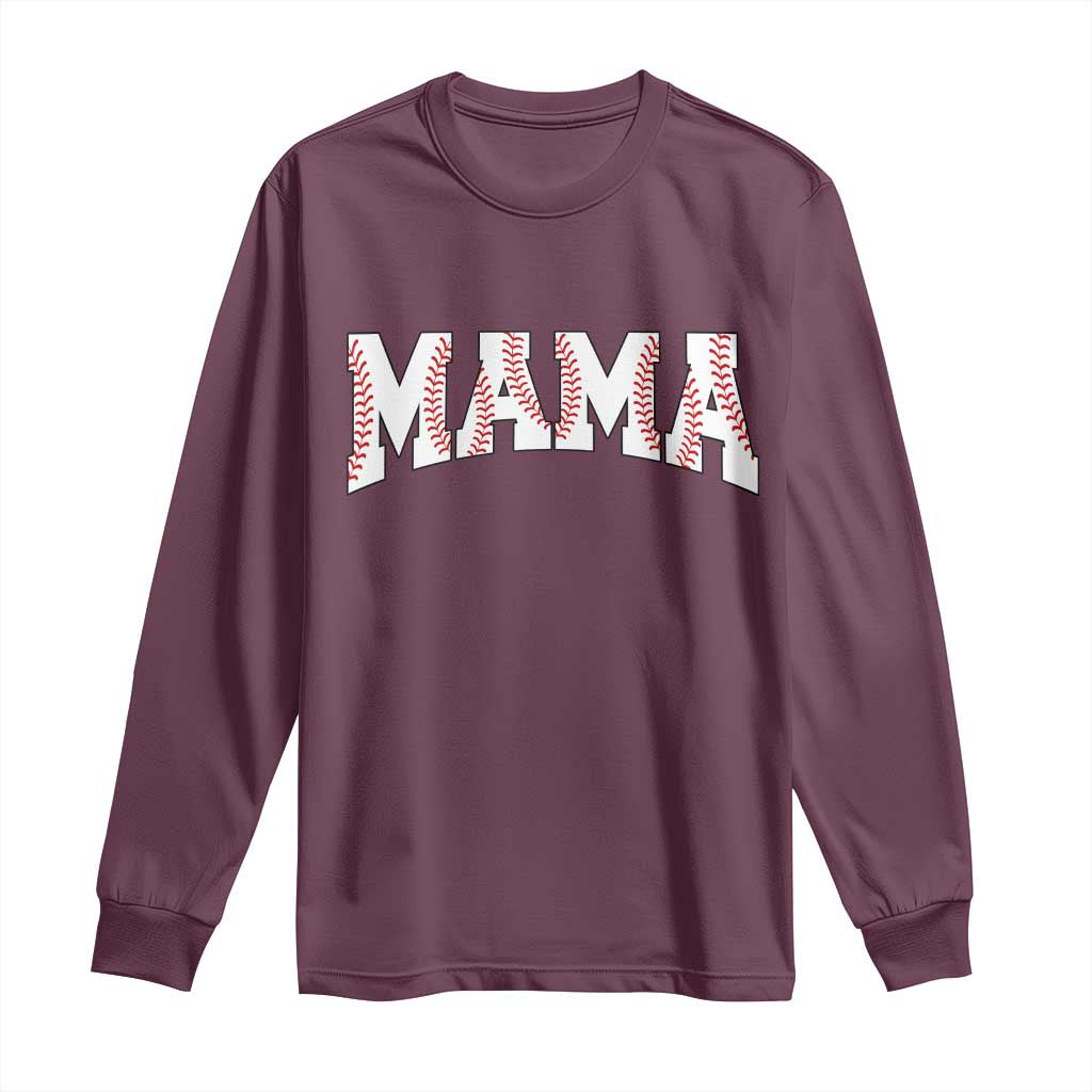 Baseball Mama Long Sleeve Shirt Retro Varsity Baseball Season Mom Raising Ballers TS10 Maroon Print Your Wear