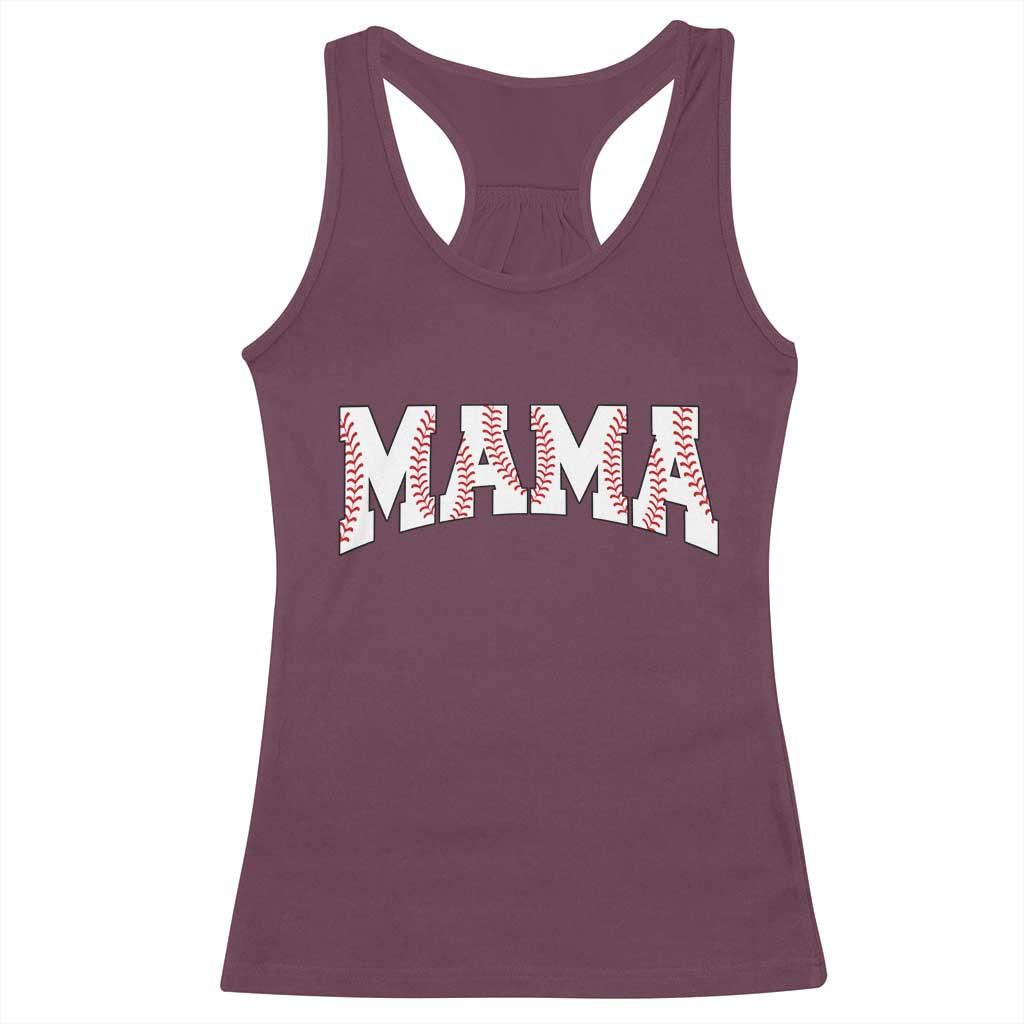Baseball Mama Racerback Tank Top Retro Varsity Baseball Season Mom Raising Ballers TS10 Maroon Print Your Wear