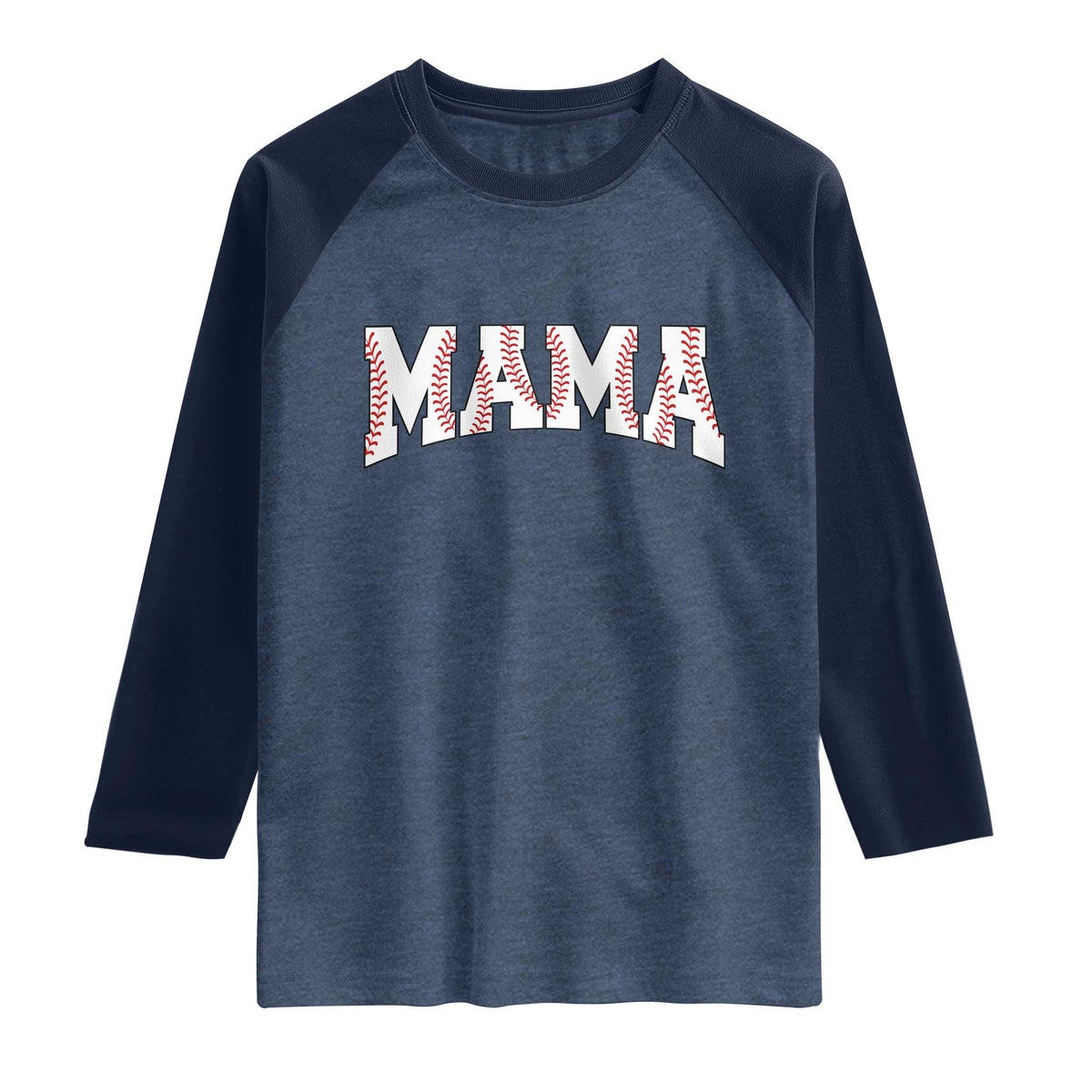 Baseball Mama Raglan Shirt Retro Varsity Baseball Season Mom Raising Ballers TS10 Heather Denim Navy Print Your Wear