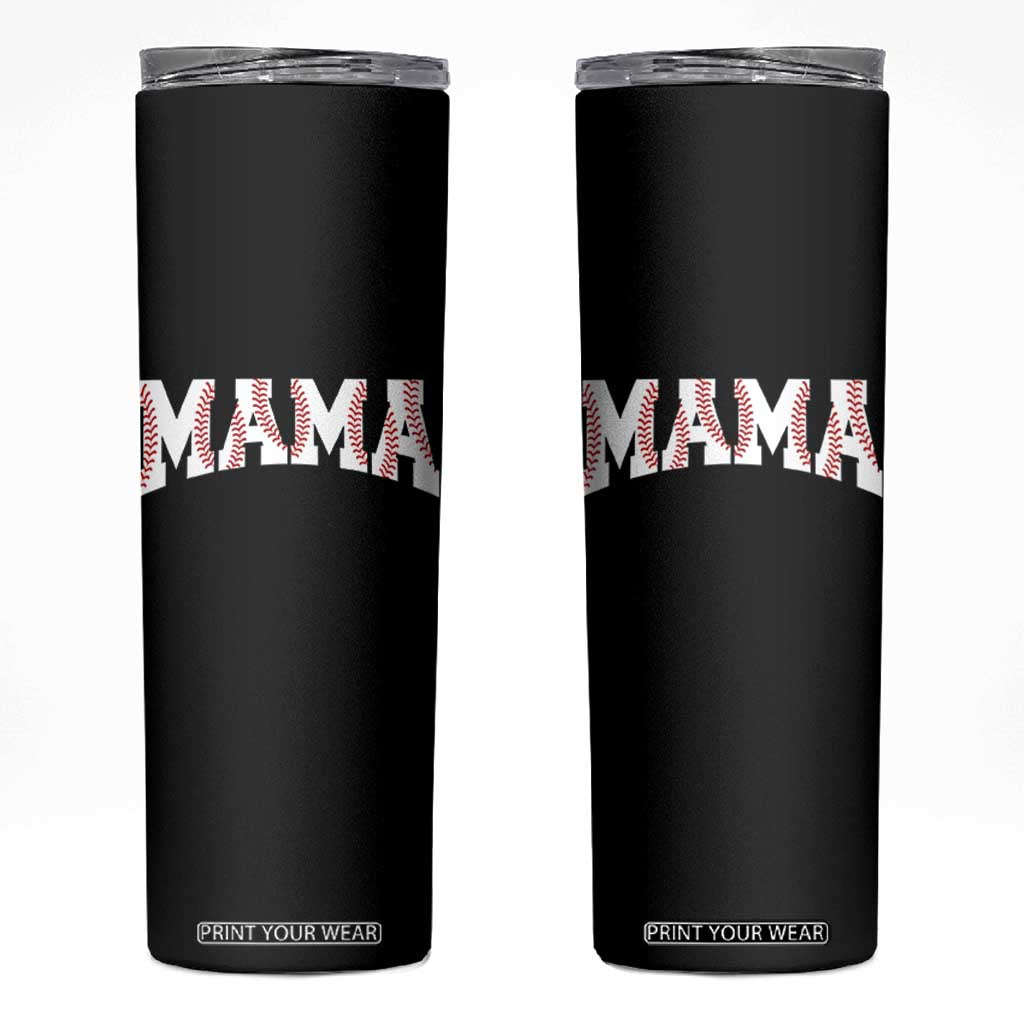 Baseball Mama Skinny Tumbler Retro Varsity Baseball Season Mom Raising Ballers TS10 Black Print Your Wear