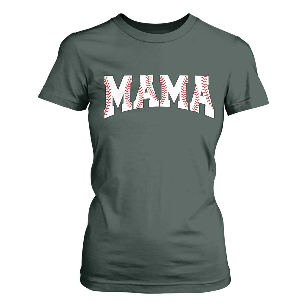 Baseball Mama T Shirt For Women Retro Varsity Baseball Season Mom Raising Ballers TS10 Dark Forest Green Print Your Wear