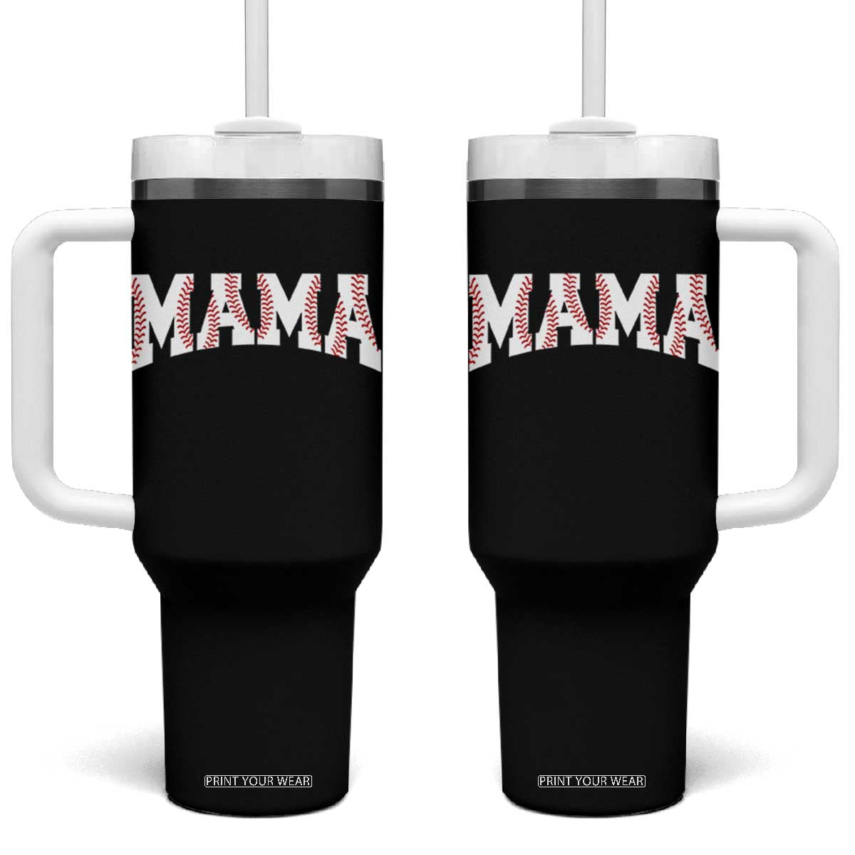 Baseball Mama Tumbler With Handle Retro Varsity Baseball Season Mom Raising Ballers TS10 One Size: 40 oz Black Print Your Wear