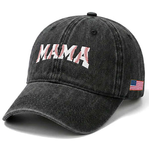 Baseball Mama Washed Cotton Baseball Cap Retro Varsity Baseball Season Mom Raising Ballers