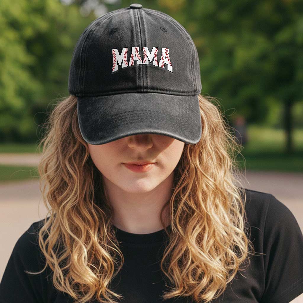 Baseball Mama Washed Cotton Baseball Cap Retro Varsity Baseball Season Mom Raising Ballers