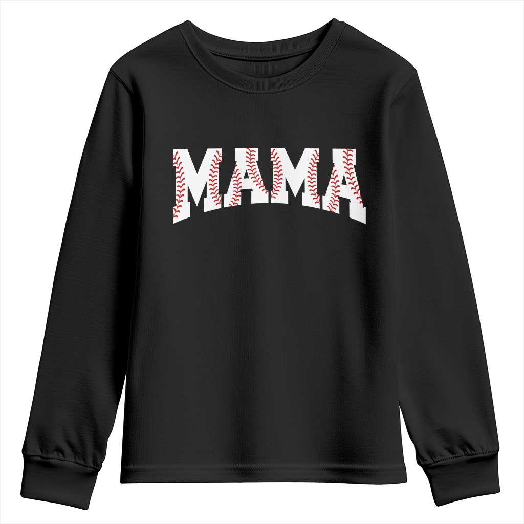 Baseball Mama Youth Sweatshirt Retro Varsity Baseball Season Mom Raising Ballers TS10 Black Print Your Wear