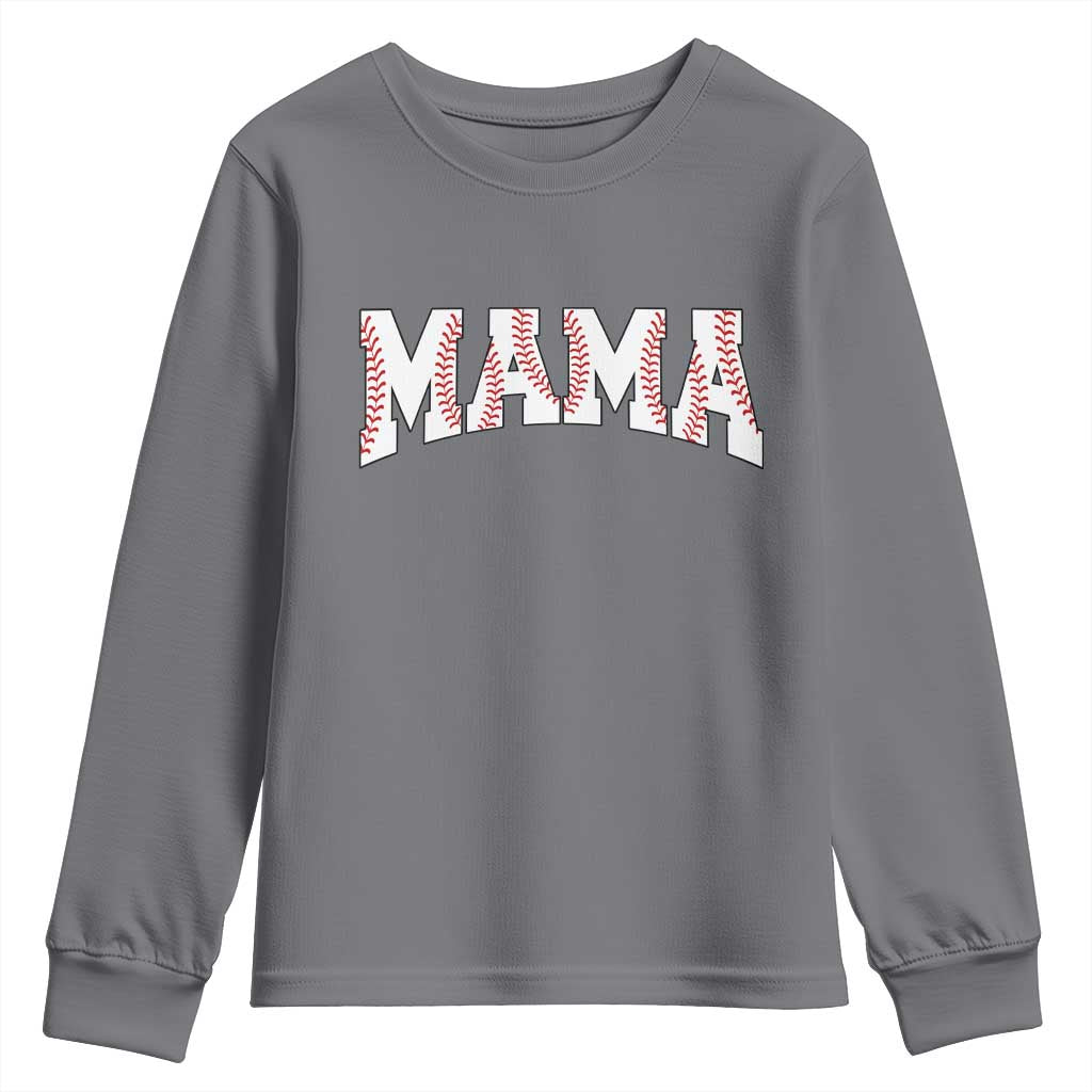 Baseball Mama Youth Sweatshirt Retro Varsity Baseball Season Mom Raising Ballers TS10 Charcoal Print Your Wear