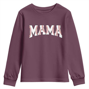 Baseball Mama Youth Sweatshirt Retro Varsity Baseball Season Mom Raising Ballers TS10 Maroon Print Your Wear