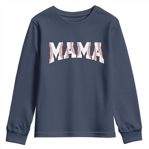 Baseball Mama Youth Sweatshirt Retro Varsity Baseball Season Mom Raising Ballers TS10 Navy Print Your Wear