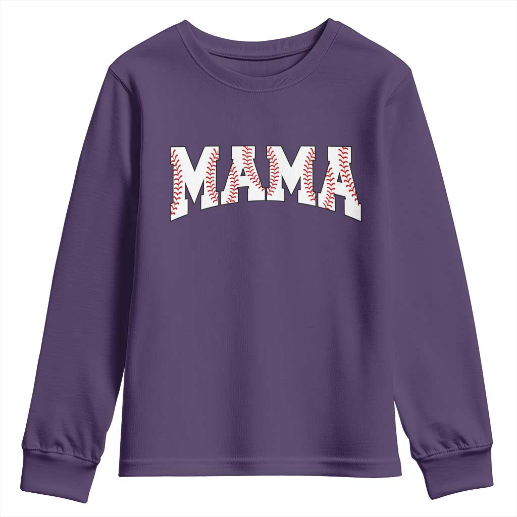 Baseball Mama Youth Sweatshirt Retro Varsity Baseball Season Mom Raising Ballers TS10 Purple Print Your Wear