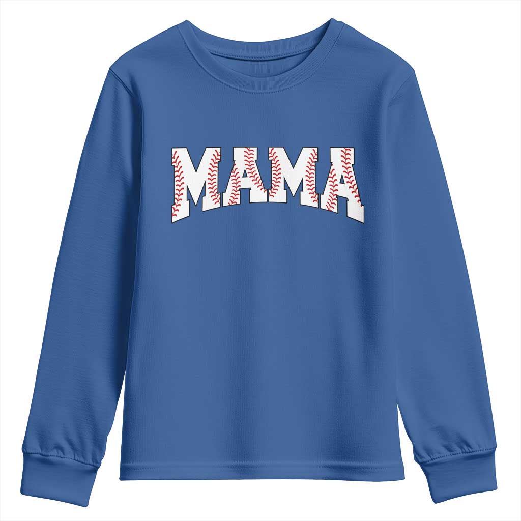 Baseball Mama Youth Sweatshirt Retro Varsity Baseball Season Mom Raising Ballers TS10 Royal Blue Print Your Wear