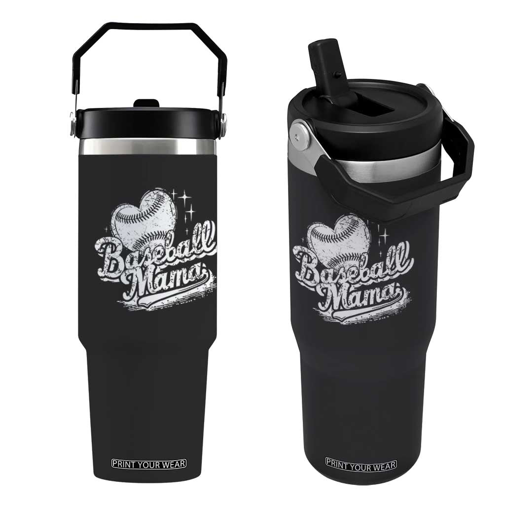 Baseball Mama Flip Straw Tumbler Baseball Season Mom Raising Ballers TS10 One Size: 30 oz Black Print Your Wear