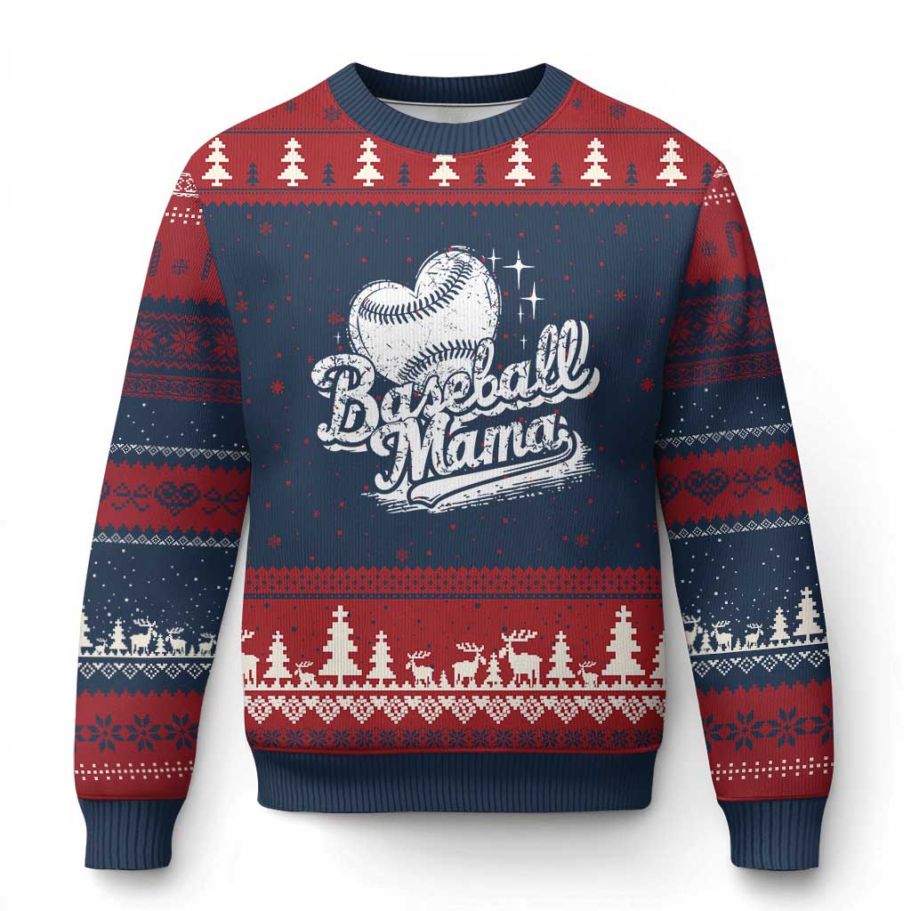 Baseball Mama Ugly Christmas Sweater Baseball Season Mom Raising Ballers TS10 Navy Red Print Your Wear