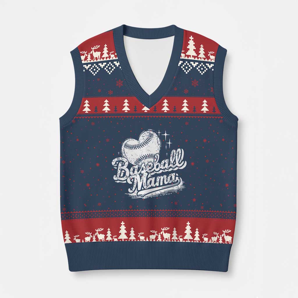 Baseball Mama V-Neck Knit Sweater Vest Baseball Season Mom Raising Ballers TS10 Navy Red Print Your Wear
