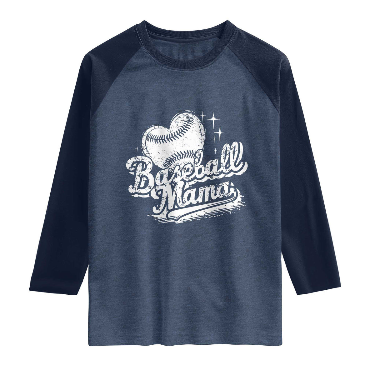 Baseball Mama Raglan Shirt Baseball Season Mom Raising Ballers TS10 Heather Denim Navy Print Your Wear