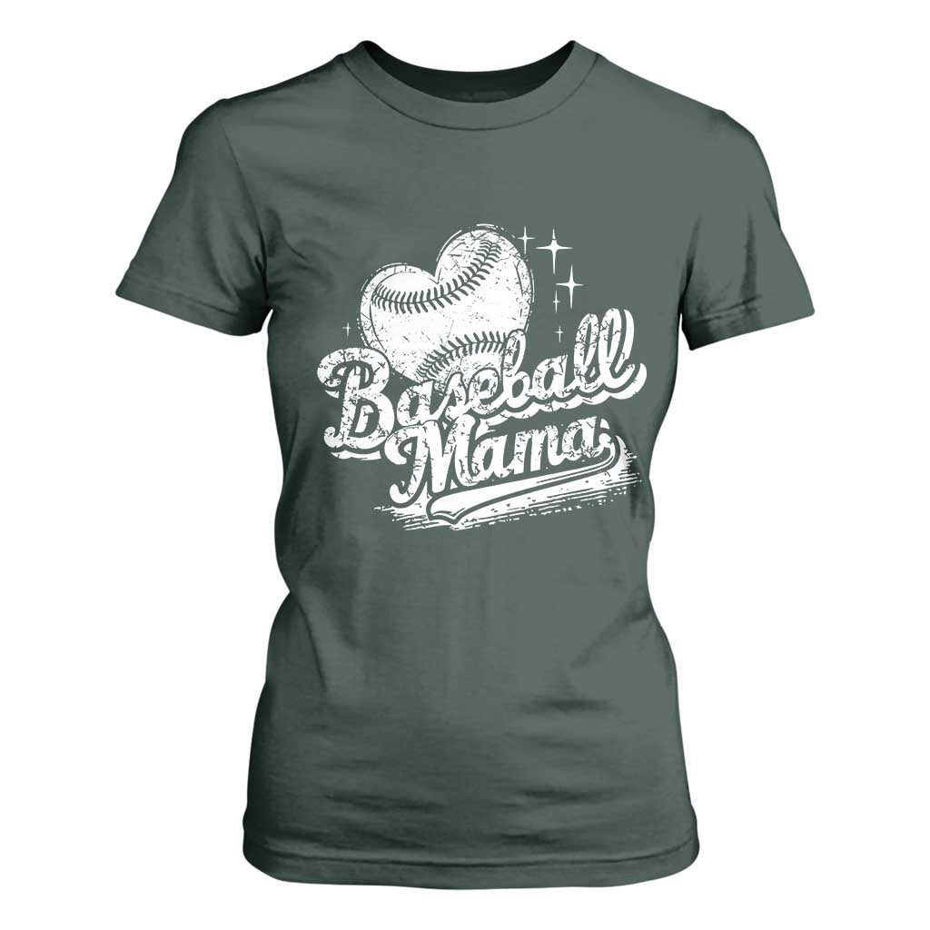 Baseball Mama T Shirt For Women Baseball Season Mom Raising Ballers TS10 Dark Forest Green Print Your Wear