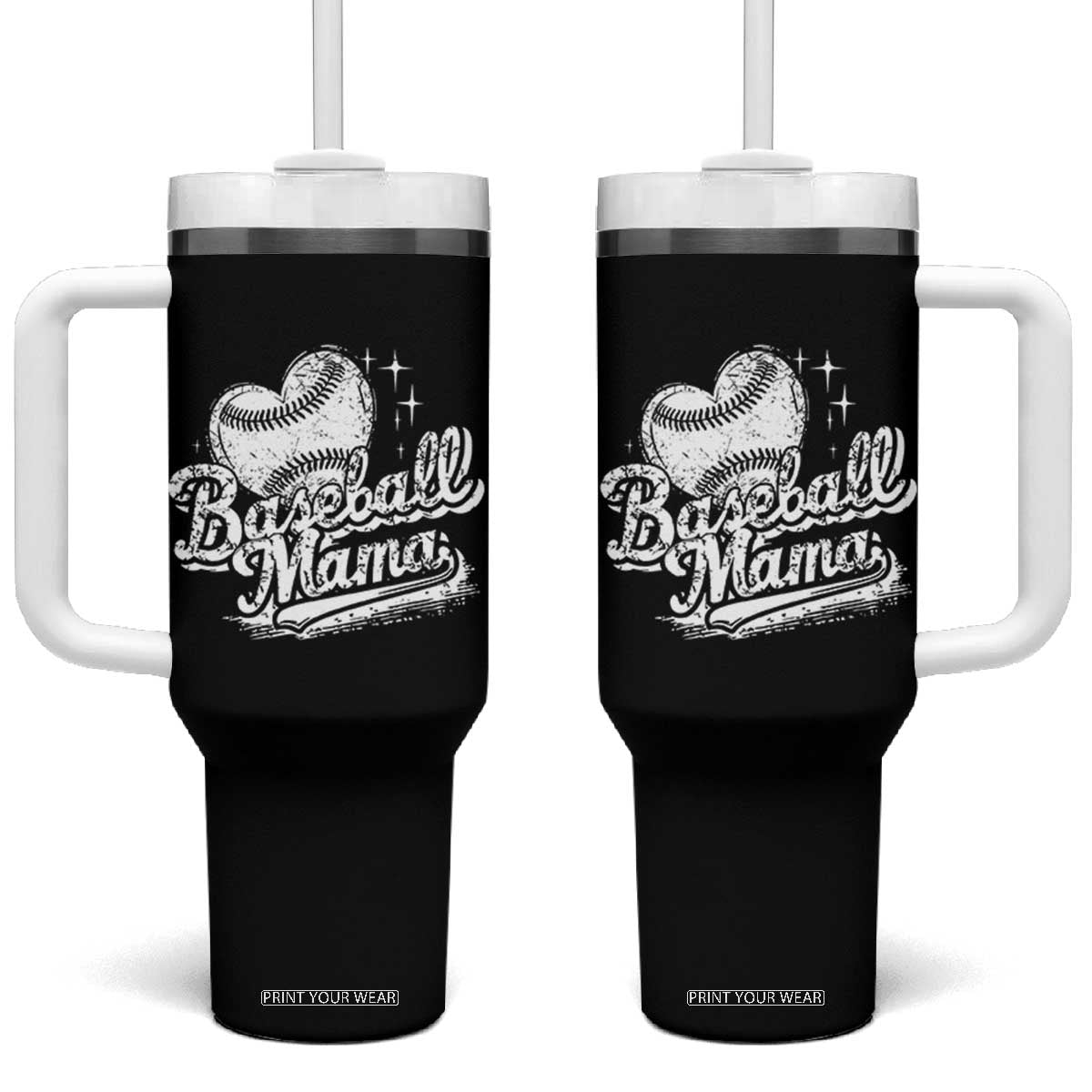 Baseball Mama Tumbler With Handle Baseball Season Mom Raising Ballers TS10 One Size: 40 oz Black Print Your Wear