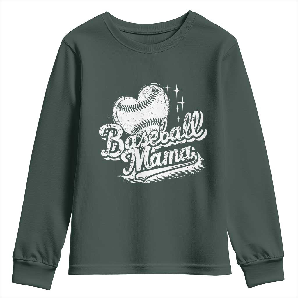 Baseball Mama Youth Sweatshirt Baseball Season Mom Raising Ballers TS10 Dark Forest Green Print Your Wear