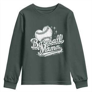 Baseball Mama Youth Sweatshirt Baseball Season Mom Raising Ballers TS10 Dark Forest Green Print Your Wear