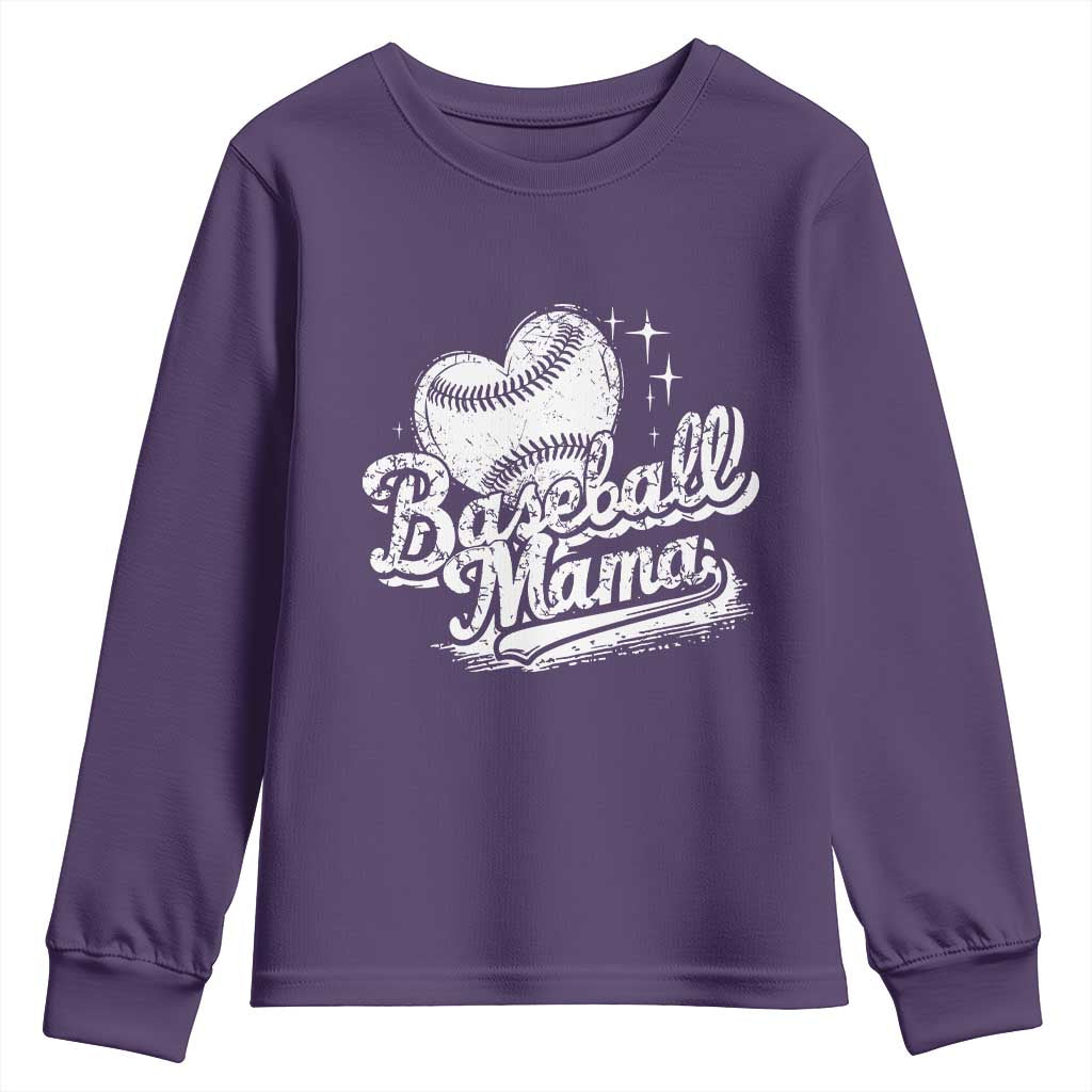 Baseball Mama Youth Sweatshirt Baseball Season Mom Raising Ballers TS10 Purple Print Your Wear