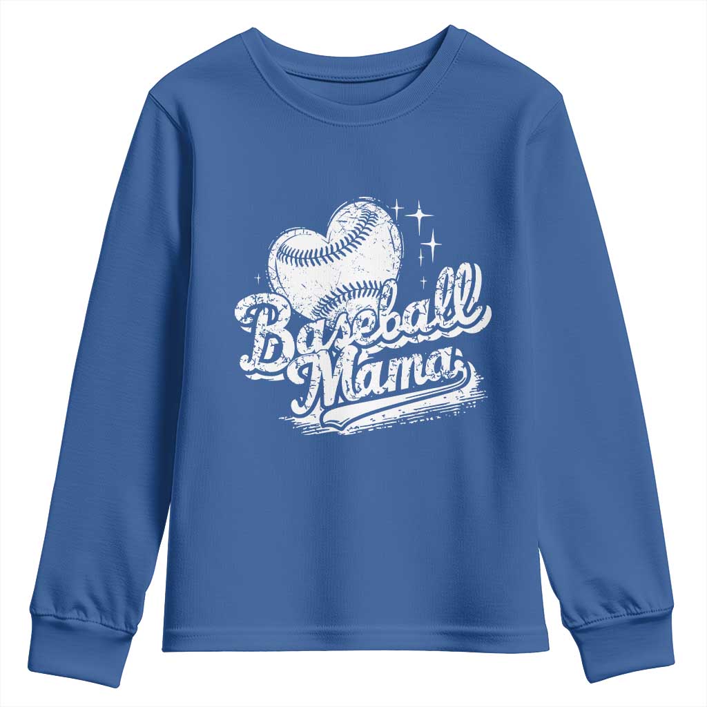 Baseball Mama Youth Sweatshirt Baseball Season Mom Raising Ballers TS10 Royal Blue Print Your Wear