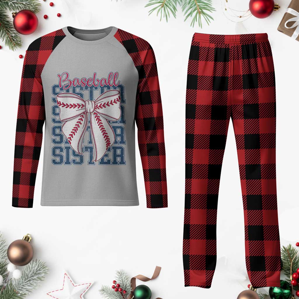 Baseball Sister Plaid Pajama Set Coquette Bow Biggest Fan Sport Lovers Girl TS10 Buffalo Plaid Print Your Wear