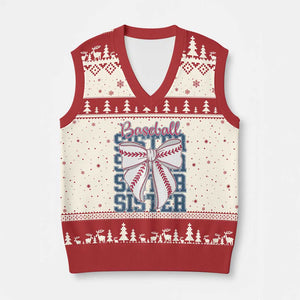 Baseball Sister V-Neck Knit Sweater Vest Coquette Bow Biggest Fan Sport Lovers Girl TS10 Beige Red Print Your Wear
