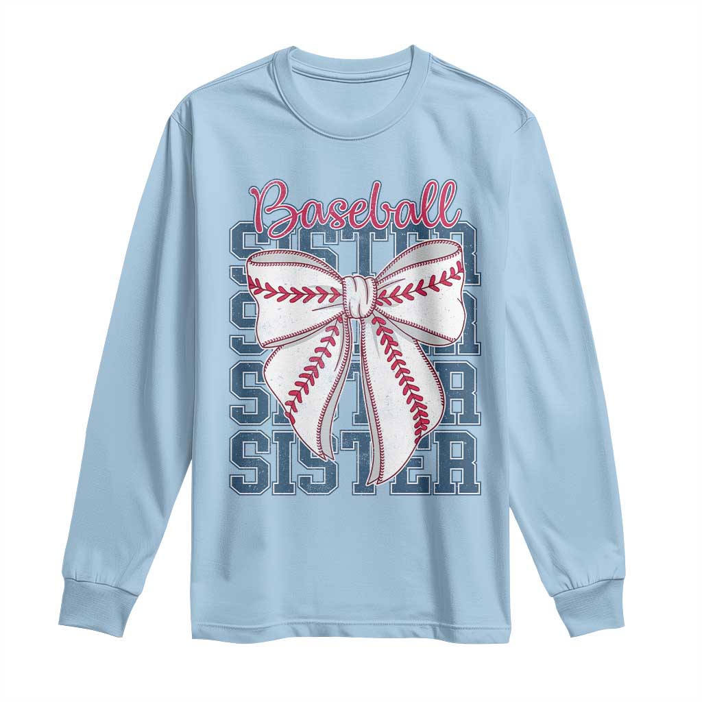 Baseball Sister Long Sleeve Shirt Coquette Bow Biggest Fan Sport Lovers Girl TS10 Light Blue Print Your Wear