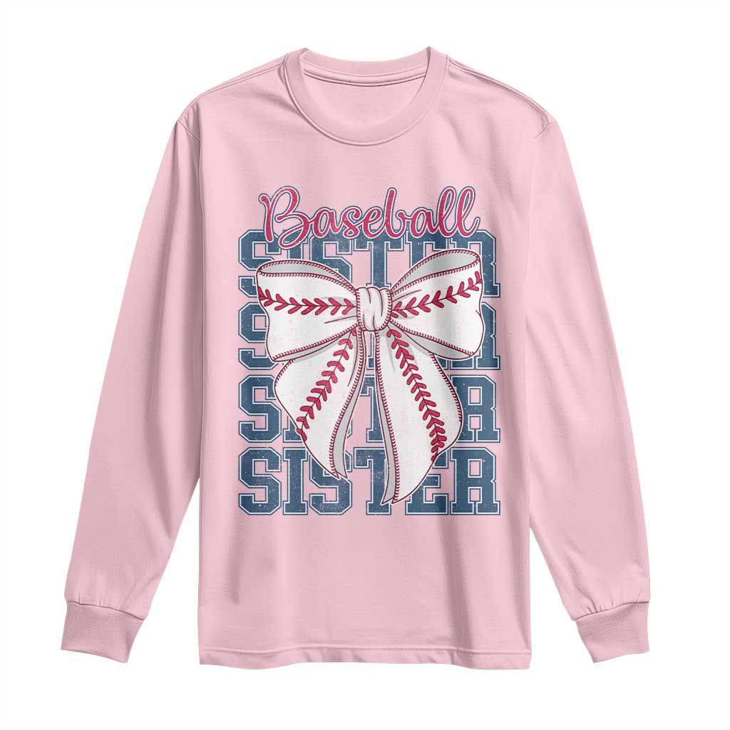 Baseball Sister Long Sleeve Shirt Coquette Bow Biggest Fan Sport Lovers Girl TS10 Light Pink Print Your Wear