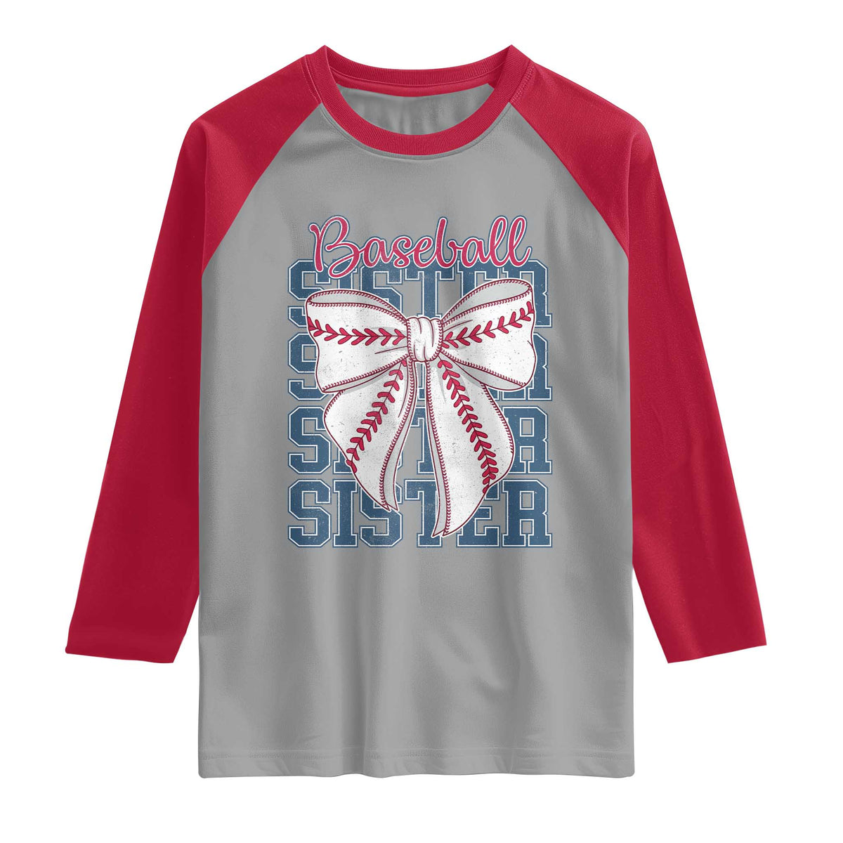 Baseball Sister Raglan Shirt Coquette Bow Biggest Fan Sport Lovers Girl TS10 Sport Gray Red Print Your Wear