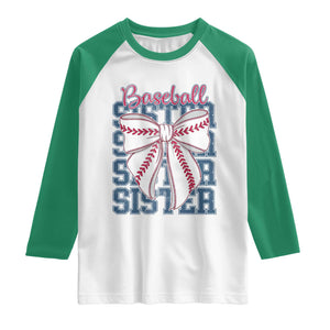 Baseball Sister Raglan Shirt Coquette Bow Biggest Fan Sport Lovers Girl TS10 White Kelly Green Print Your Wear