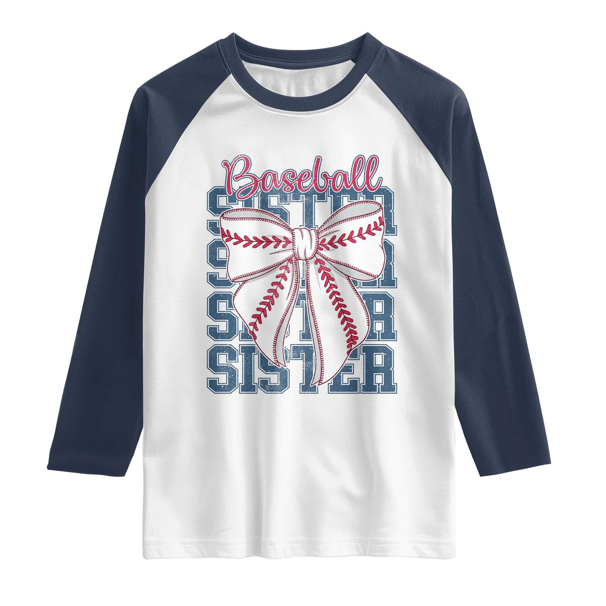 Baseball Sister Raglan Shirt Coquette Bow Biggest Fan Sport Lovers Girl TS10 White Navy Print Your Wear