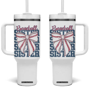 Baseball Sister Tumbler With Handle Coquette Bow Biggest Fan Sport Lovers Girl TS10 One Size: 40 oz White Print Your Wear