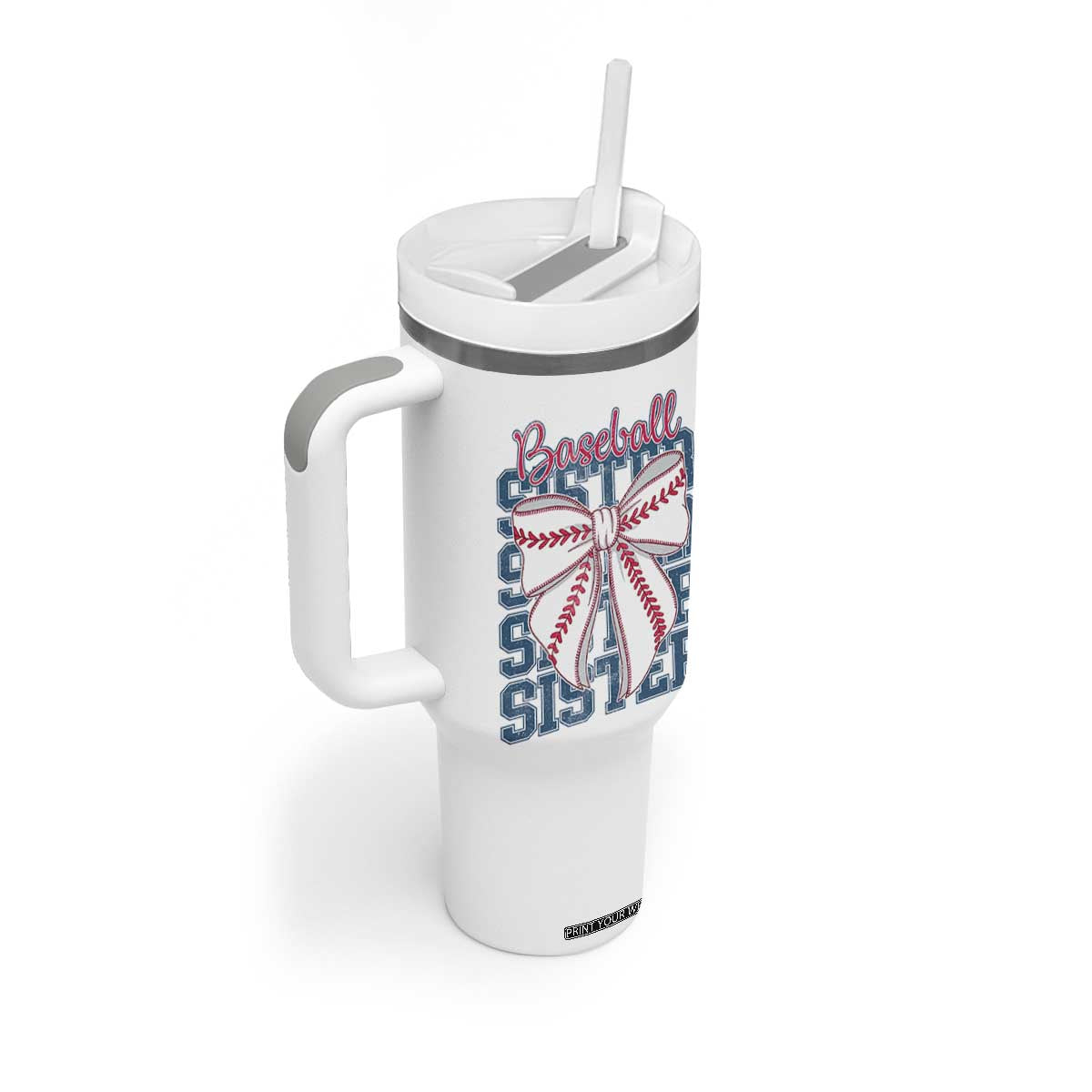 Baseball Sister Tumbler With Handle Coquette Bow Biggest Fan Sport Lovers Girl TS10 Print Your Wear