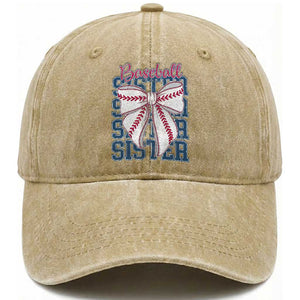 Baseball Sister Washed Cotton Baseball Cap Coquette Bow Biggest Fan Sport Lovers Girl