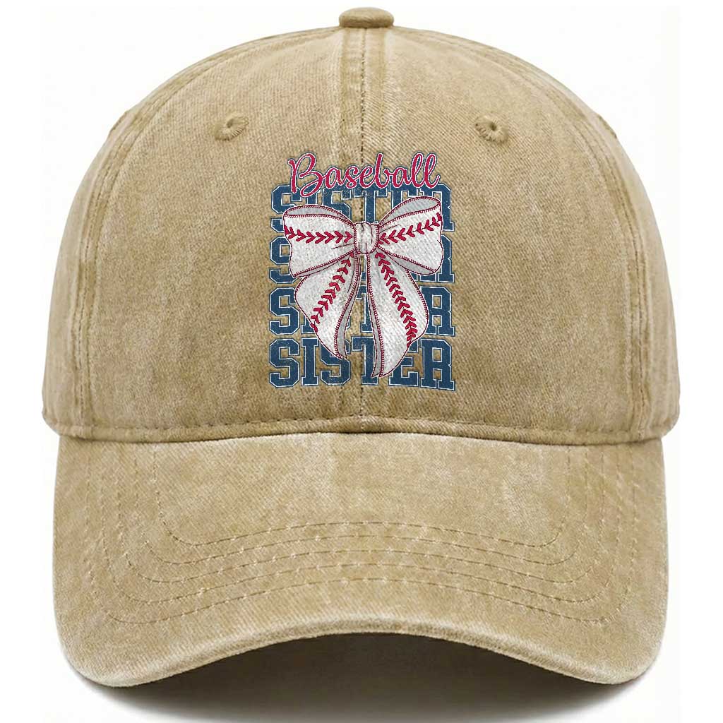 Baseball Sister Washed Cotton Baseball Cap Coquette Bow Biggest Fan Sport Lovers Girl