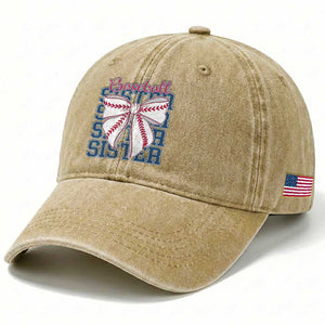 Baseball Sister Washed Cotton Baseball Cap Coquette Bow Biggest Fan Sport Lovers Girl