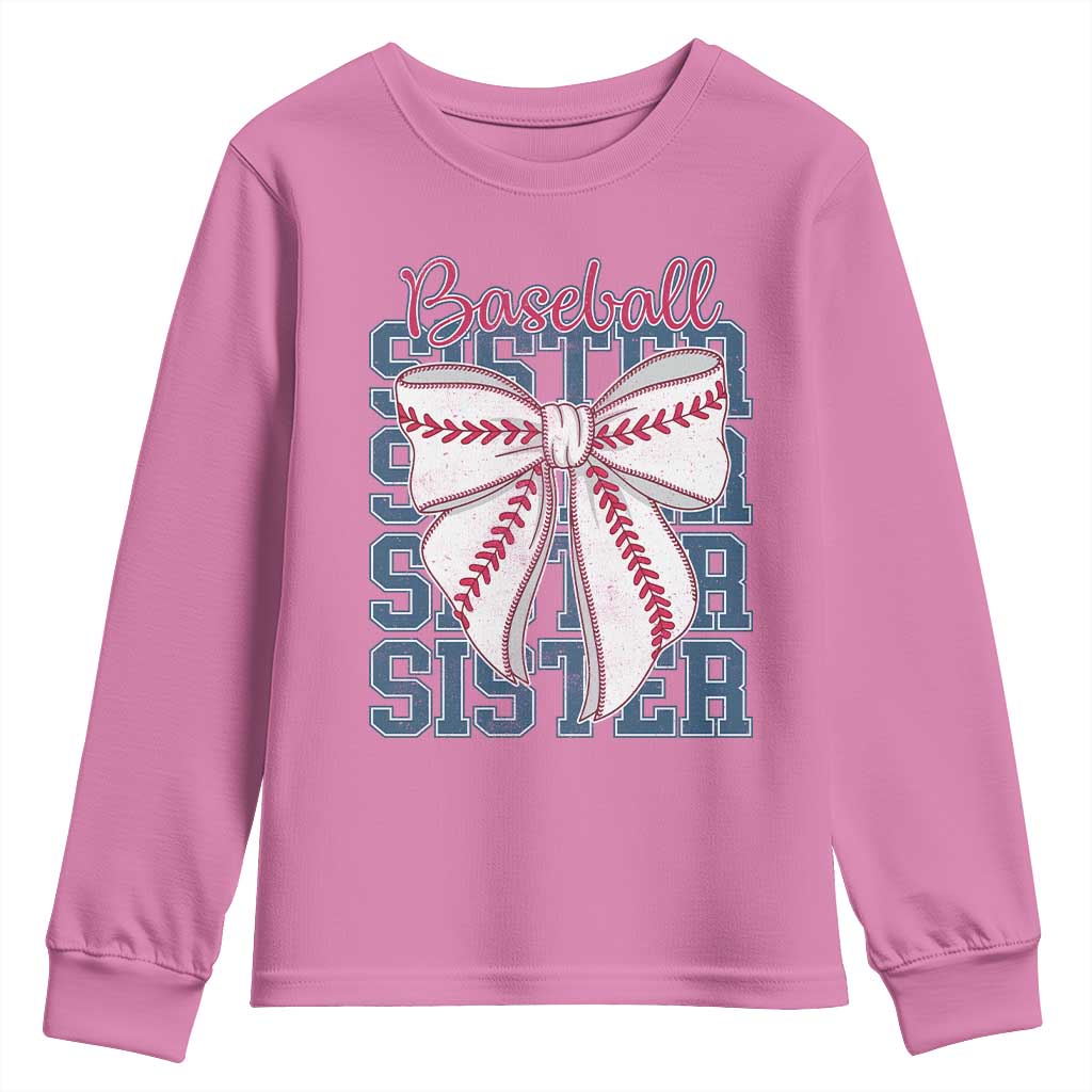 Baseball Sister Youth Sweatshirt Coquette Bow Biggest Fan Sport Lovers Girl TS10 Azalea Print Your Wear