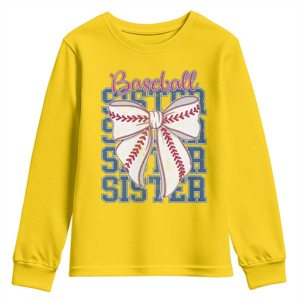 Baseball Sister Youth Sweatshirt Coquette Bow Biggest Fan Sport Lovers Girl TS10 Daisy Print Your Wear