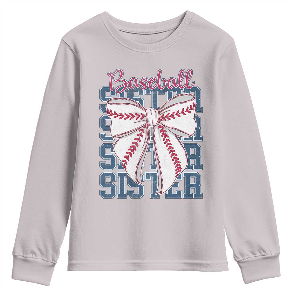 Baseball Sister Youth Sweatshirt Coquette Bow Biggest Fan Sport Lovers Girl TS10 Ice Gray Print Your Wear