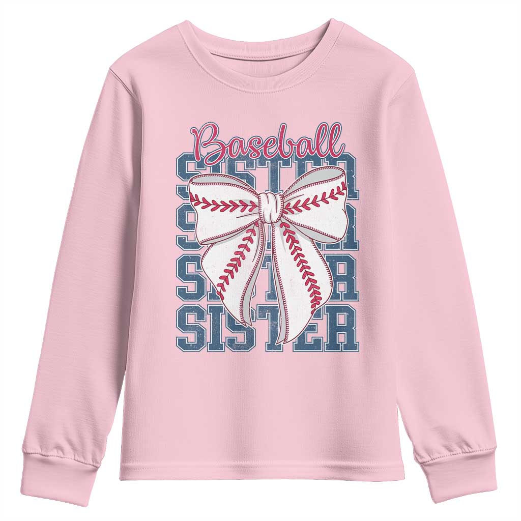 Baseball Sister Youth Sweatshirt Coquette Bow Biggest Fan Sport Lovers Girl TS10 Light Pink Print Your Wear