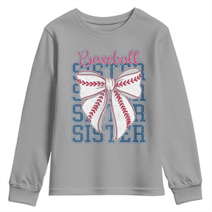 Baseball Sister Youth Sweatshirt Coquette Bow Biggest Fan Sport Lovers Girl TS10 Sport Gray Print Your Wear