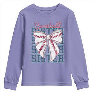 Baseball Sister Youth Sweatshirt Coquette Bow Biggest Fan Sport Lovers Girl TS10 Violet Print Your Wear