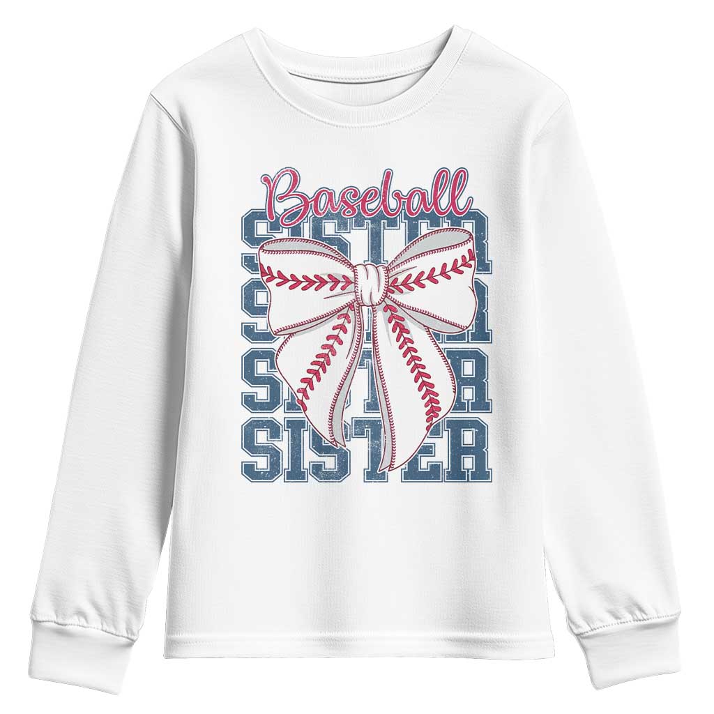 Baseball Sister Youth Sweatshirt Coquette Bow Biggest Fan Sport Lovers Girl TS10 White Print Your Wear