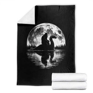 Funny Bigfoot Loch Ness Monster Throw Blanket Retro Sasquatch Nessie Funny Cryptid Moon TS10 Black Print Your Wear