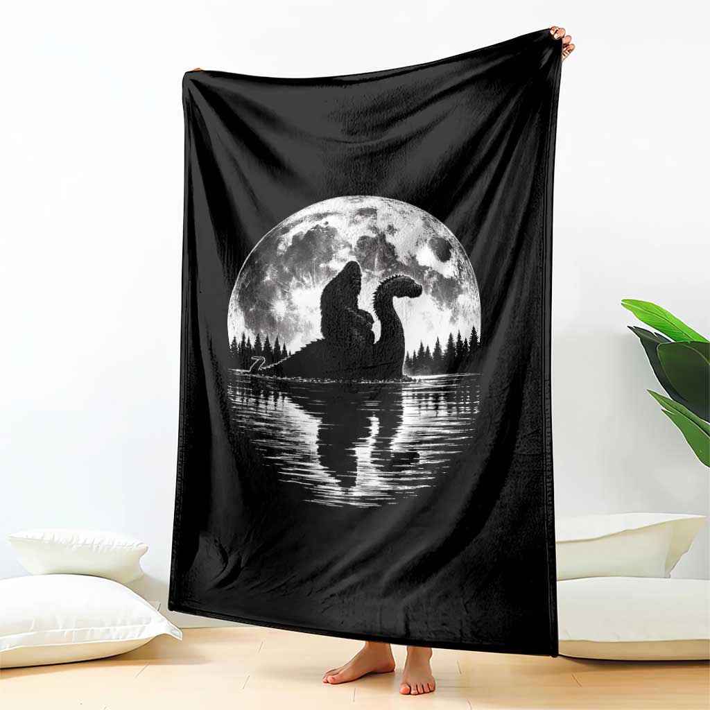 Funny Bigfoot Loch Ness Monster Throw Blanket Retro Sasquatch Nessie Funny Cryptid Moon TS10 Print Your Wear
