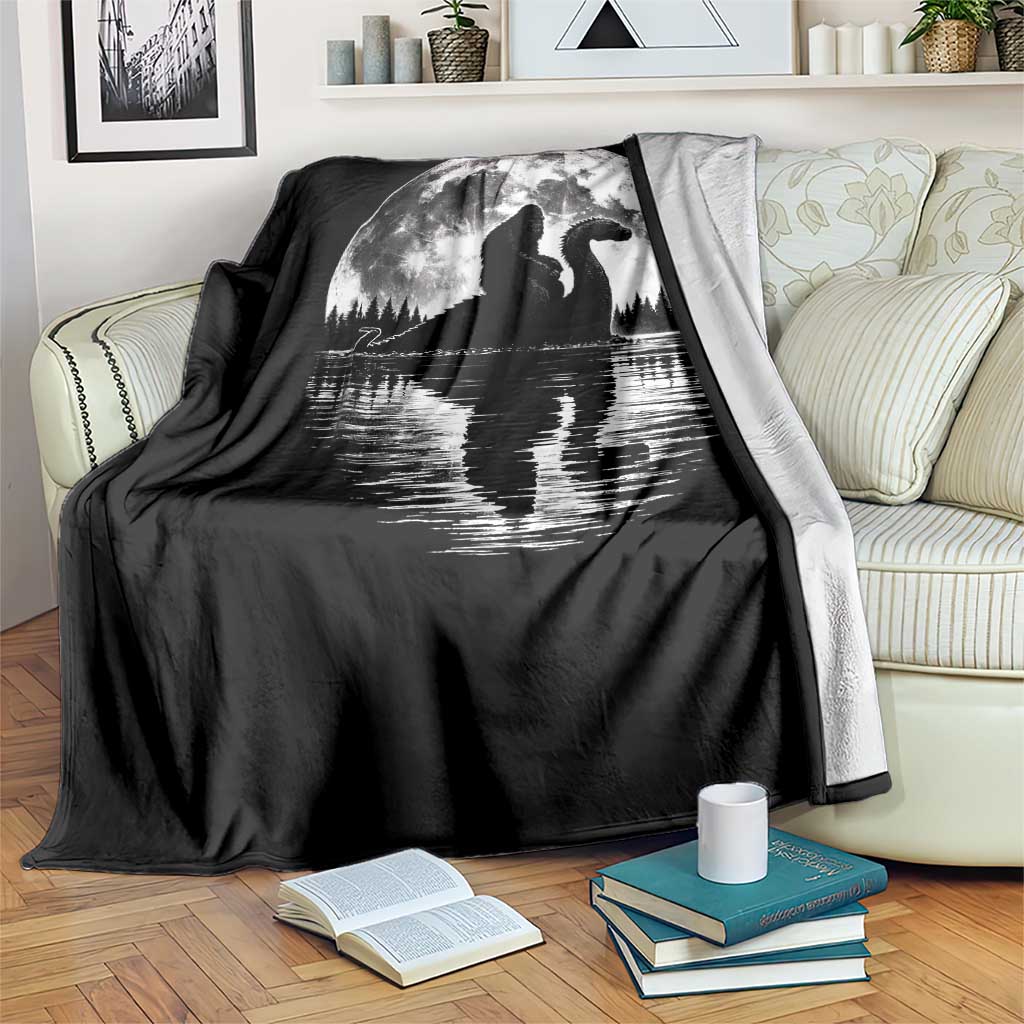 Funny Bigfoot Loch Ness Monster Throw Blanket Retro Sasquatch Nessie Funny Cryptid Moon TS10 Print Your Wear