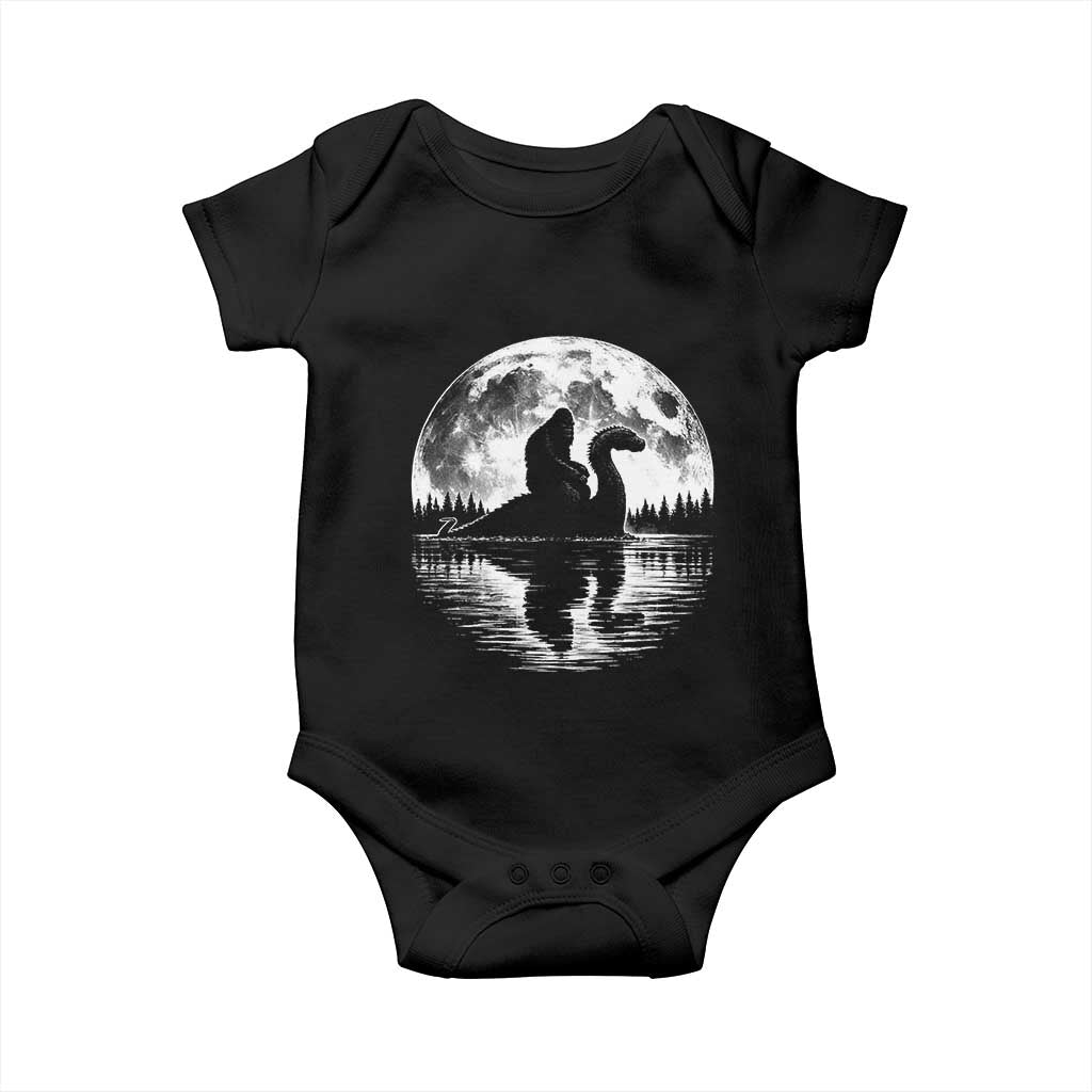 Funny Bigfoot Loch Ness Monster Baby Onesie Retro Sasquatch Nessie Funny Cryptid Moon TS10 Black Print Your Wear