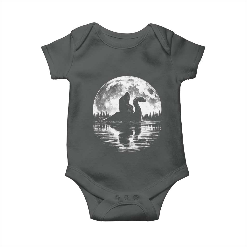 Funny Bigfoot Loch Ness Monster Baby Onesie Retro Sasquatch Nessie Funny Cryptid Moon TS10 Dark Heather Print Your Wear