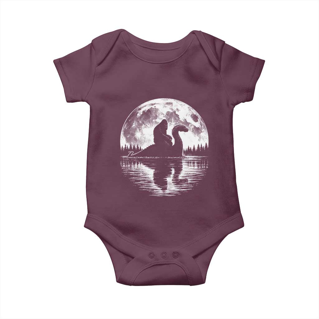Funny Bigfoot Loch Ness Monster Baby Onesie Retro Sasquatch Nessie Funny Cryptid Moon TS10 Maroon Print Your Wear