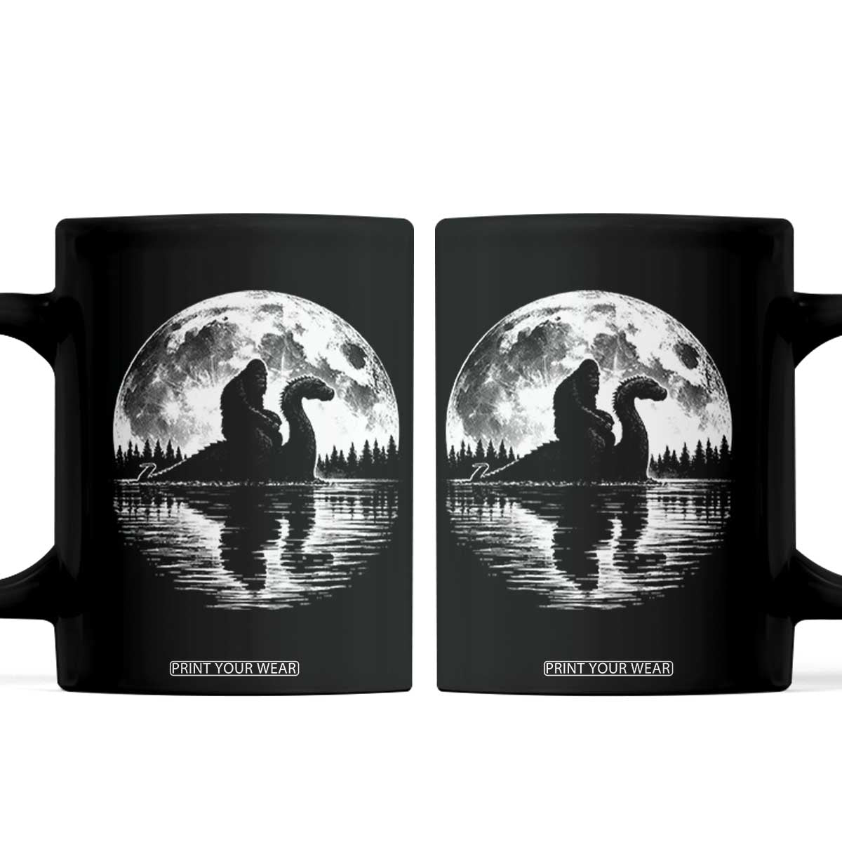 Funny Bigfoot Loch Ness Monster Coffee Mug Retro Sasquatch Nessie Funny Cryptid Moon TS10 Black Print Your Wear